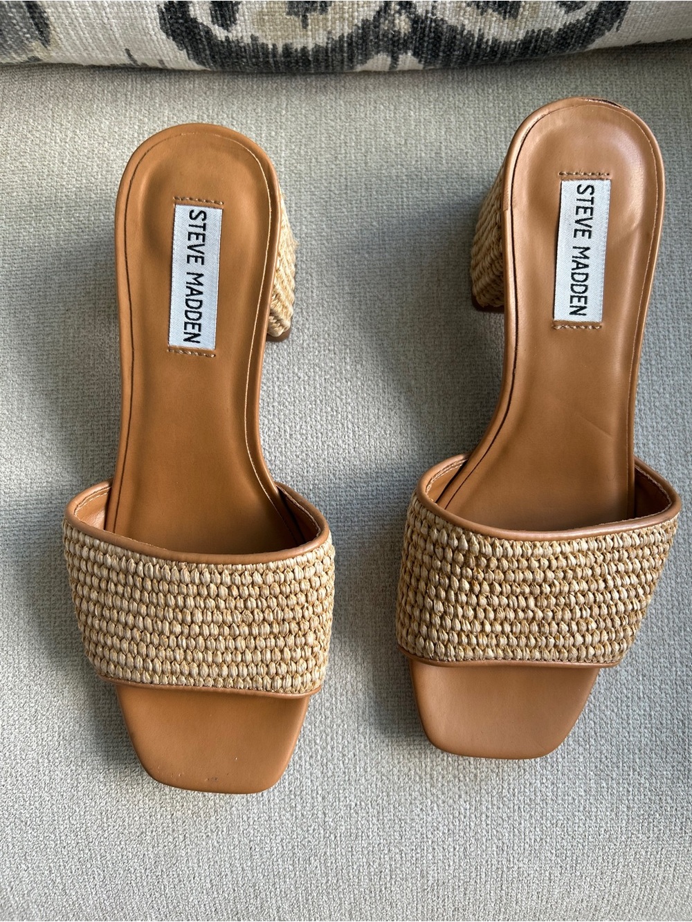 Steve Madden Tan Woven Block Heel Mules